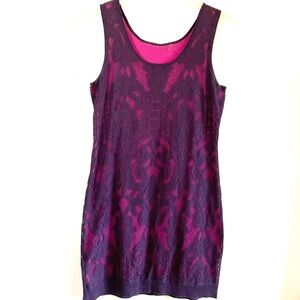 Lace Dress Pink Purple Knit Overlay Size M